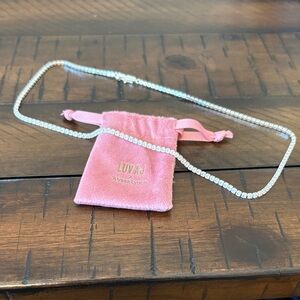 Luv Aj Silver Tennis Necklace with Pink Pouch